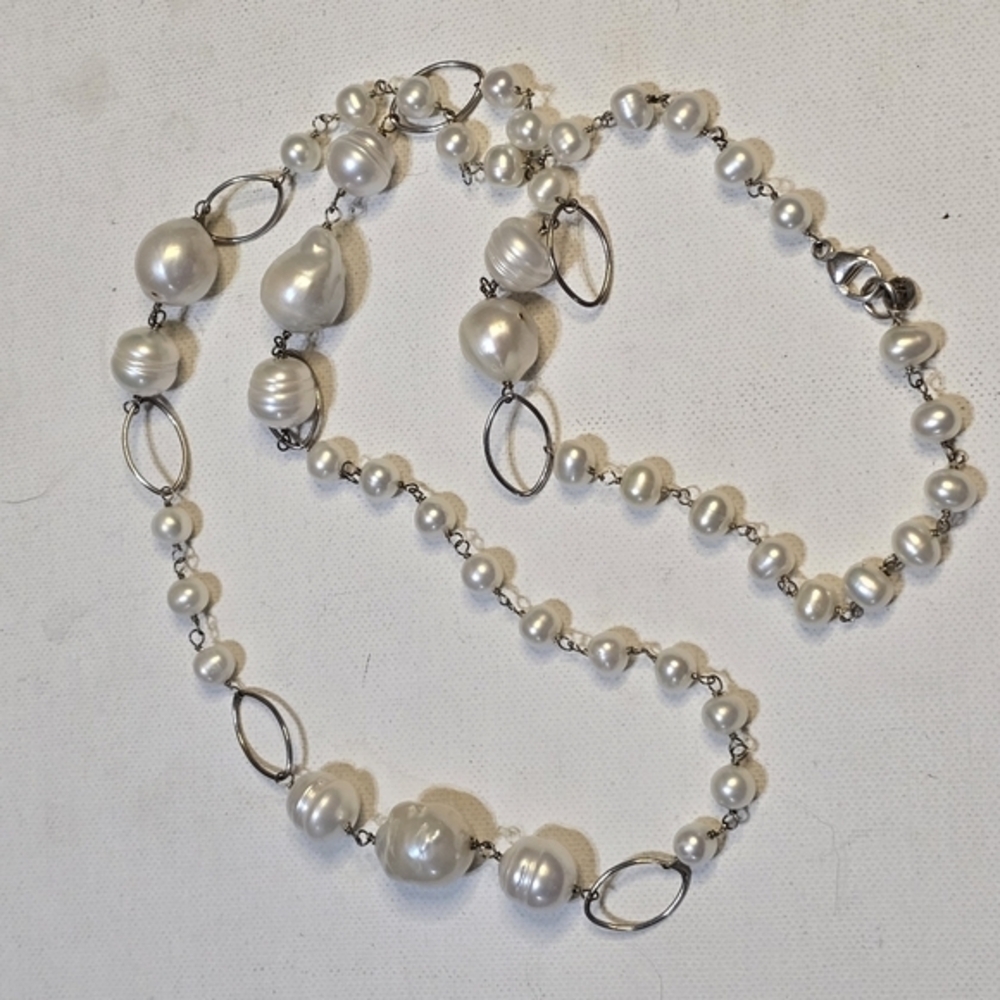 Lucas Lameth FRESHWATER Pearl Necklace LUC 925 CN Sterling Silver Long‎